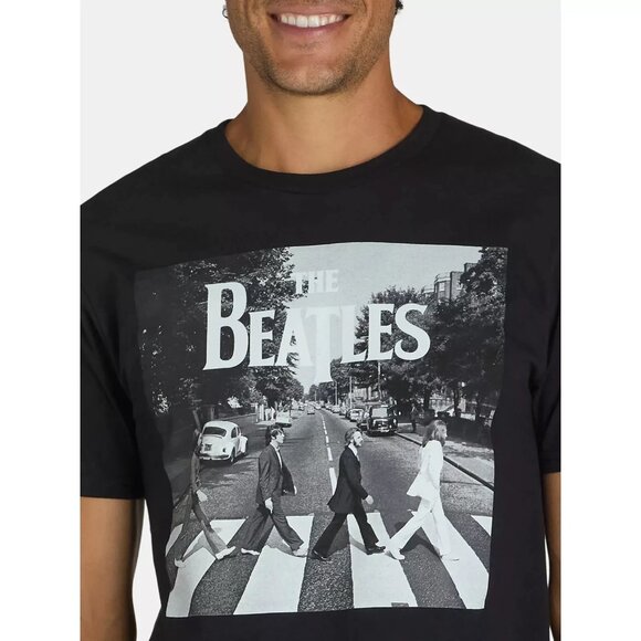 The Beatles Mens Abbey Road Crosswalk Classic Photo Black Shirt New - Picture 2 of 4